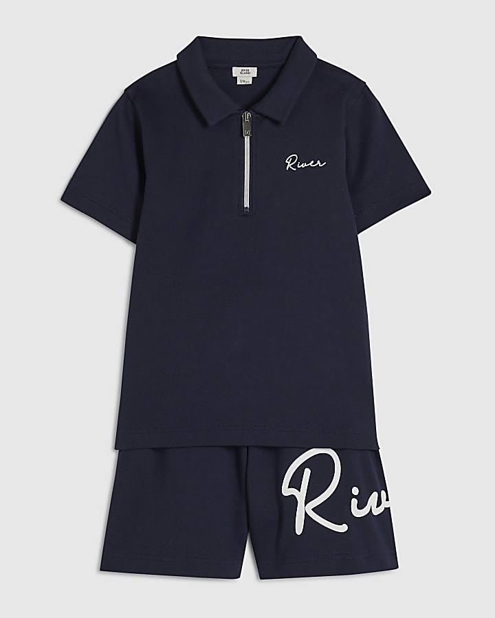 Boys Navy RI Polo Shirt And Shorts Set