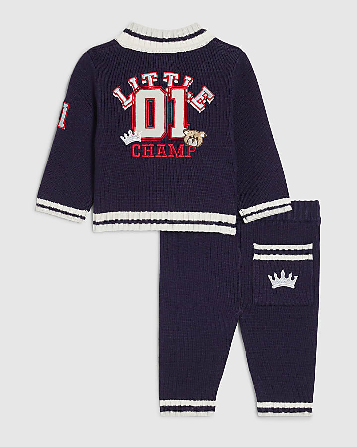 Baby Boys Navy Little Champ Cardigan Set
