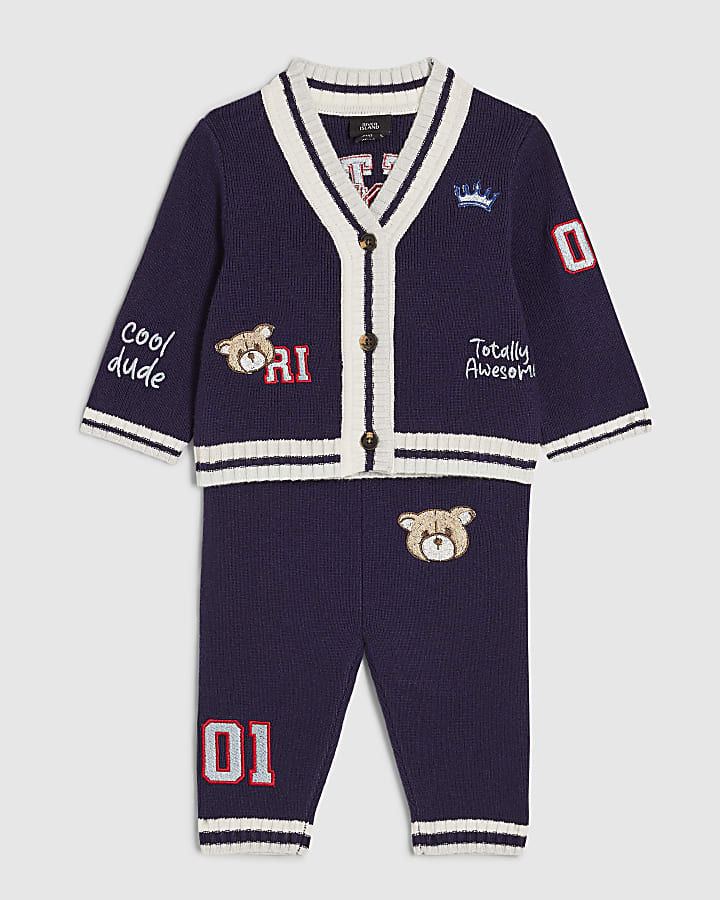 Baby Boys Navy Little Champ Cardigan Set
