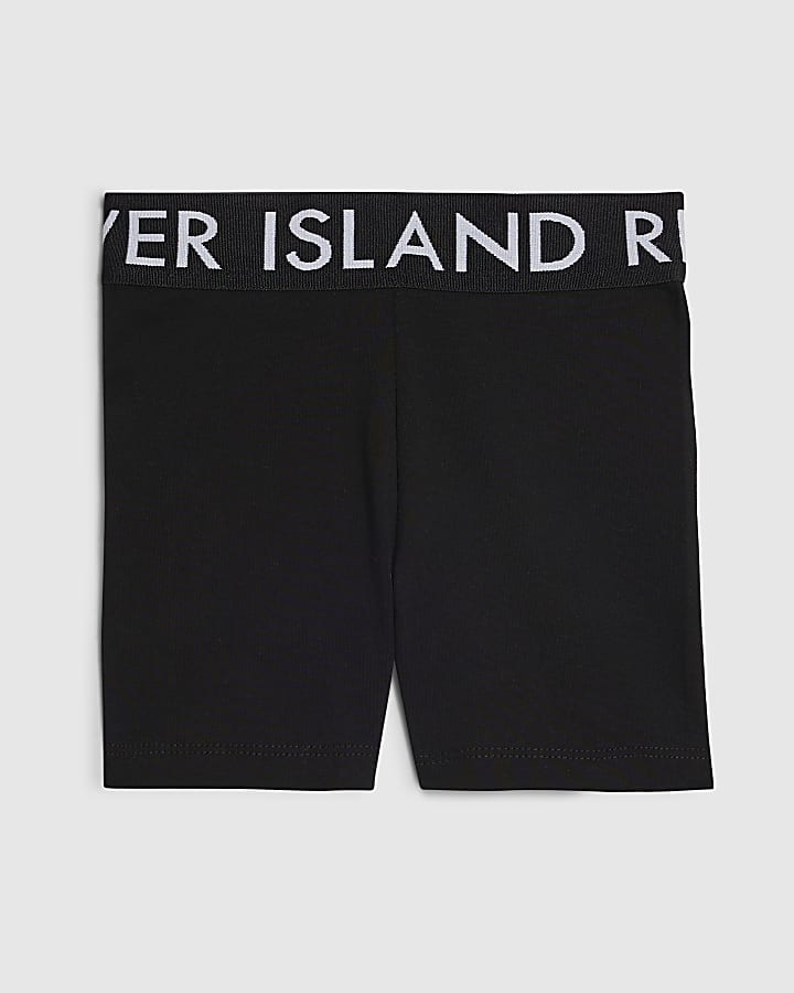 Girls Black Logo Waistband Cycling Shorts