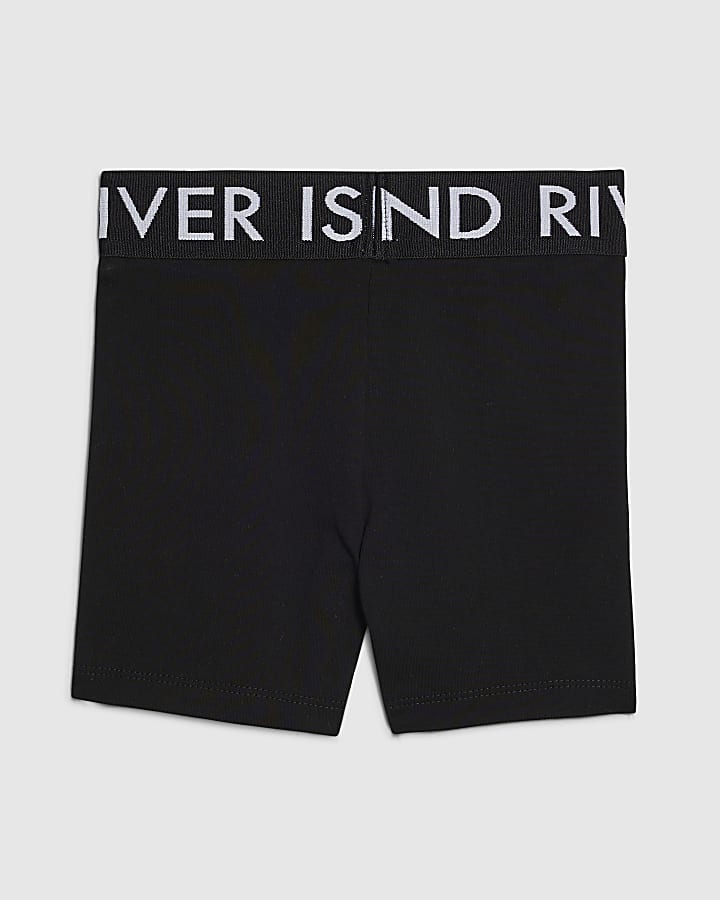 Girls Black Logo Waistband Cycling Shorts