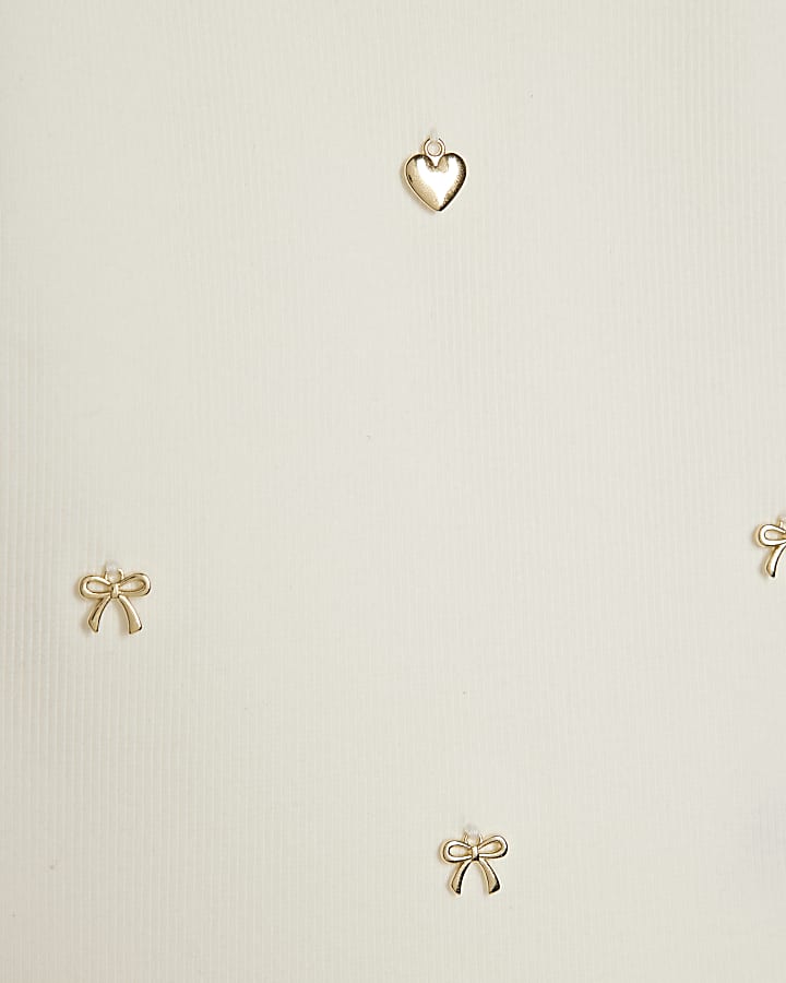 Girls White Ribbed Charm Tank Top