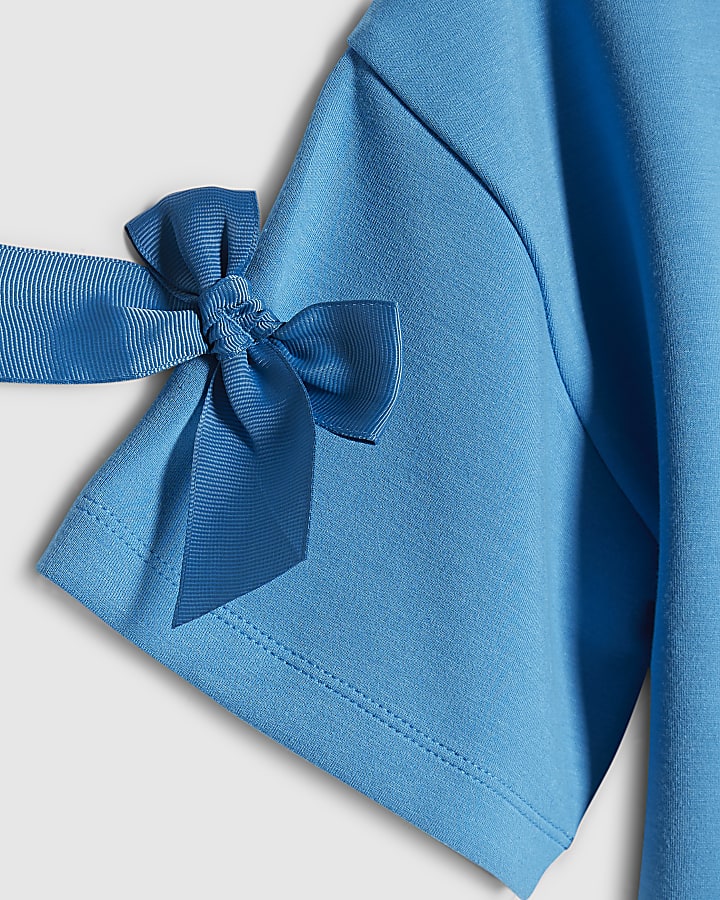 Girls Blue Premium Bow Heart T-Shirt
