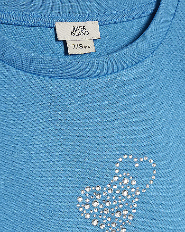 Girls Blue Premium Bow Heart T-Shirt