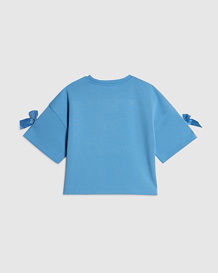 Girls Blue Premium Bow Heart T-Shirt