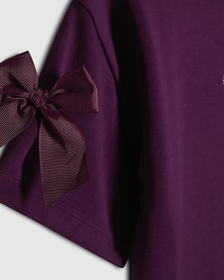 Girls Purple Premium Bow T-Shirt