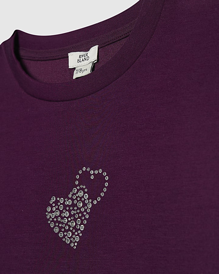Girls Purple Premium Bow T-Shirt