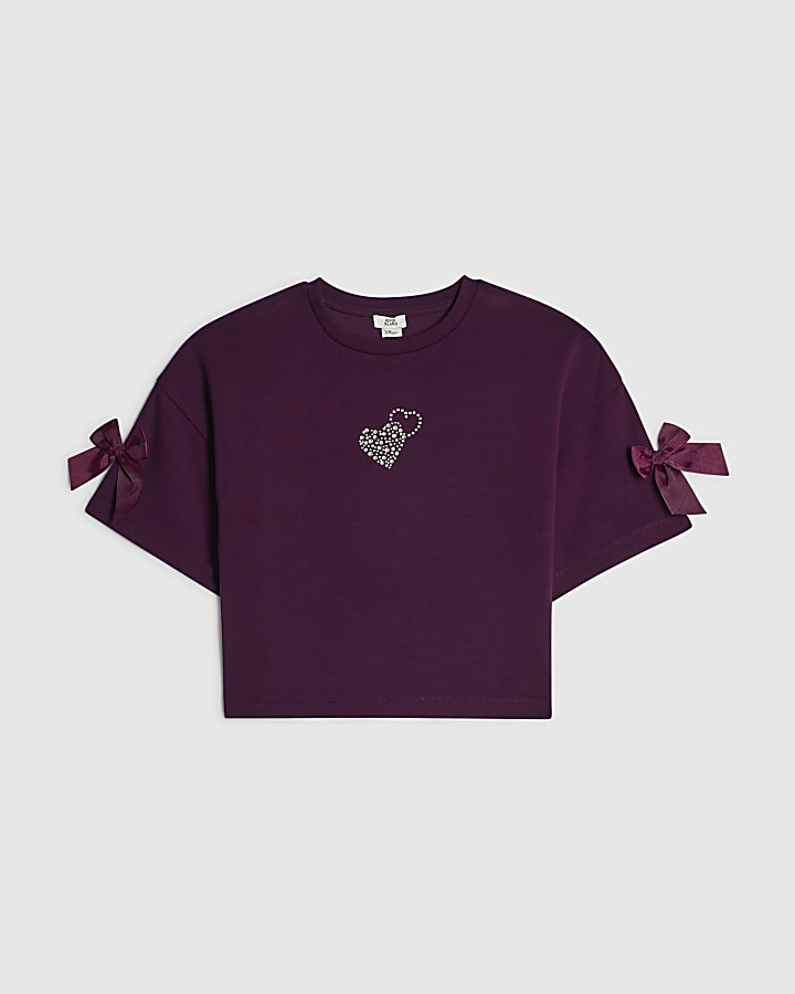 Girls Purple Premium Bow T-Shirt