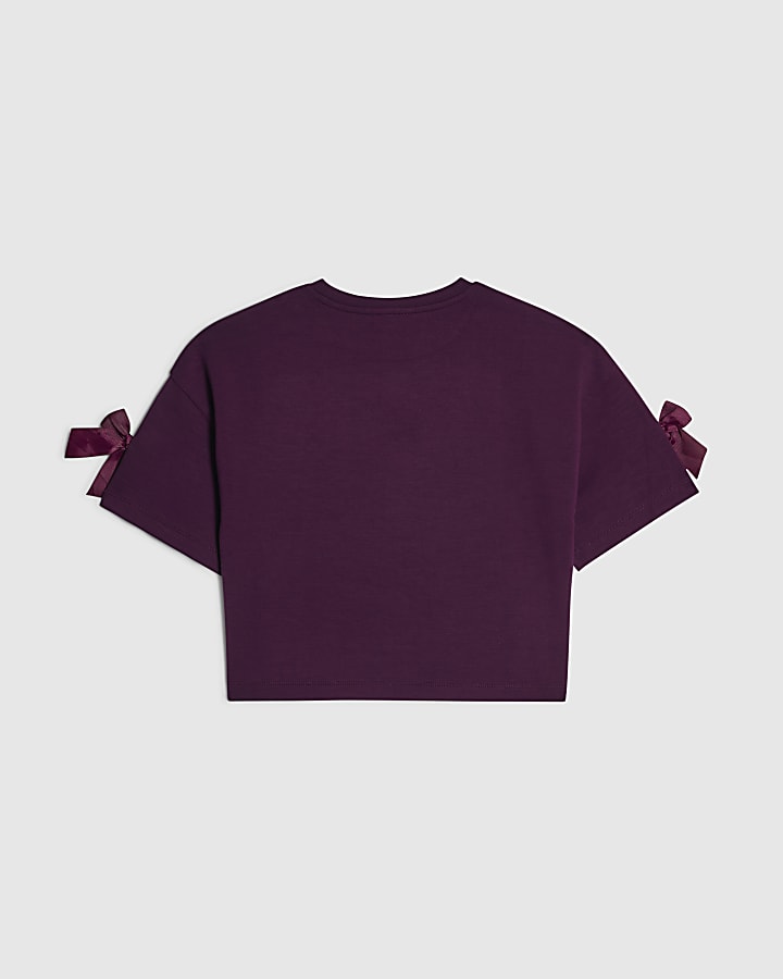 Girls Purple Premium Bow T-Shirt