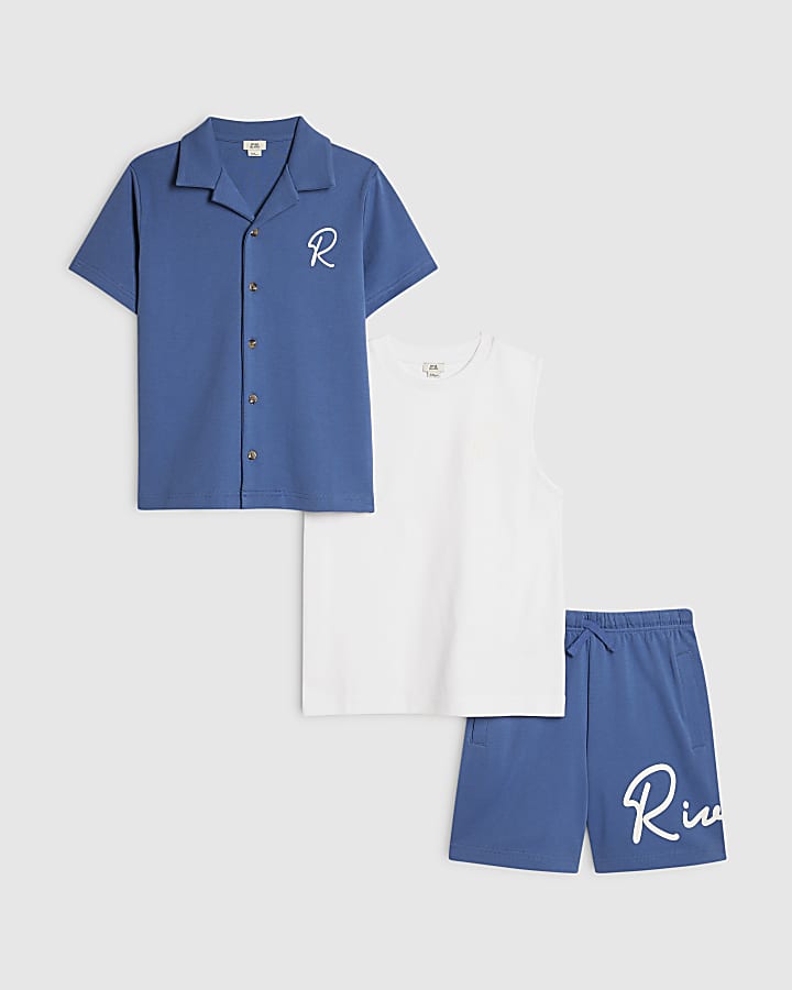 Boys Blue RI 3 Piece Shirt Set
