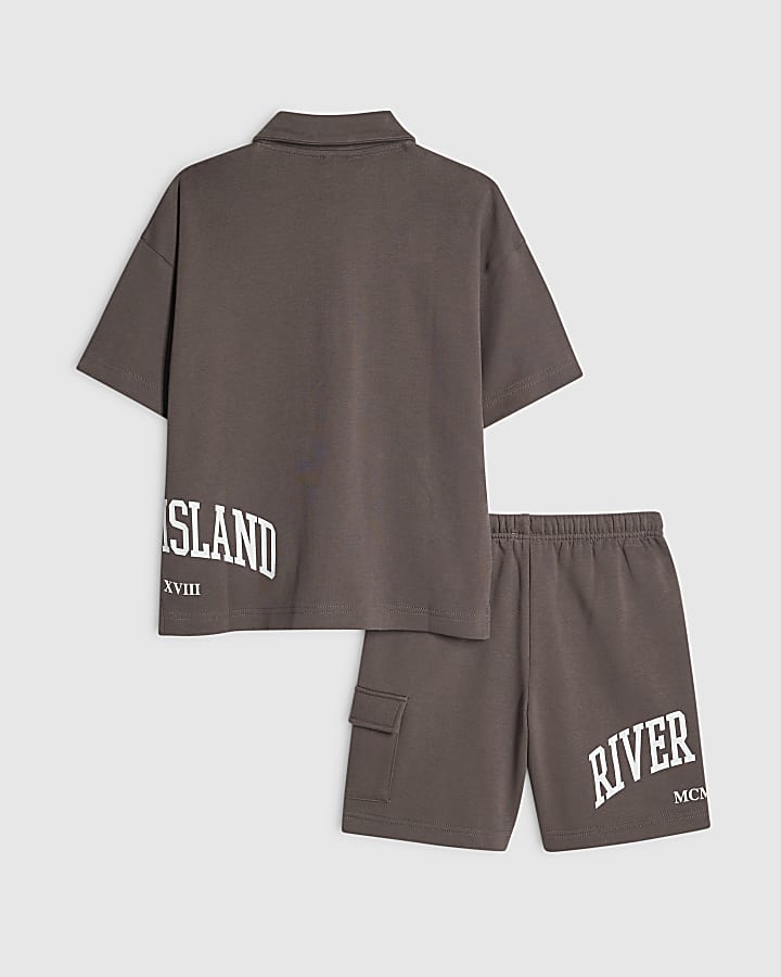 Boys Brown RI Polo & Shorts Set