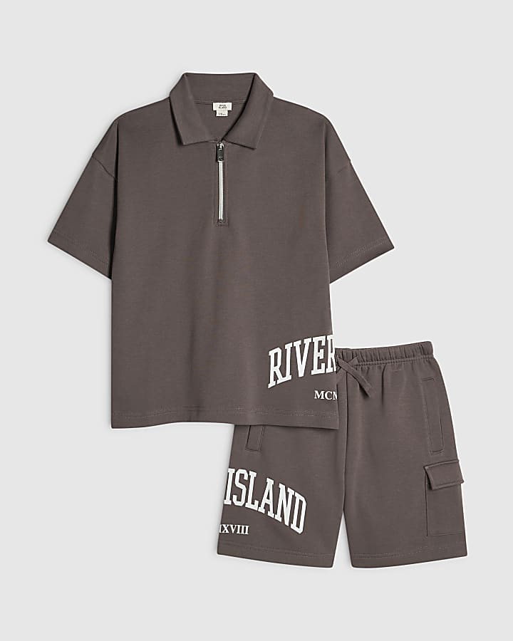 Boys Brown RI Polo & Shorts Set