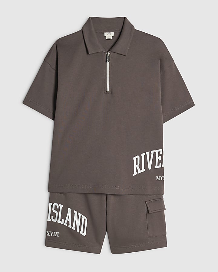 Boys Brown RI Polo & Shorts Set