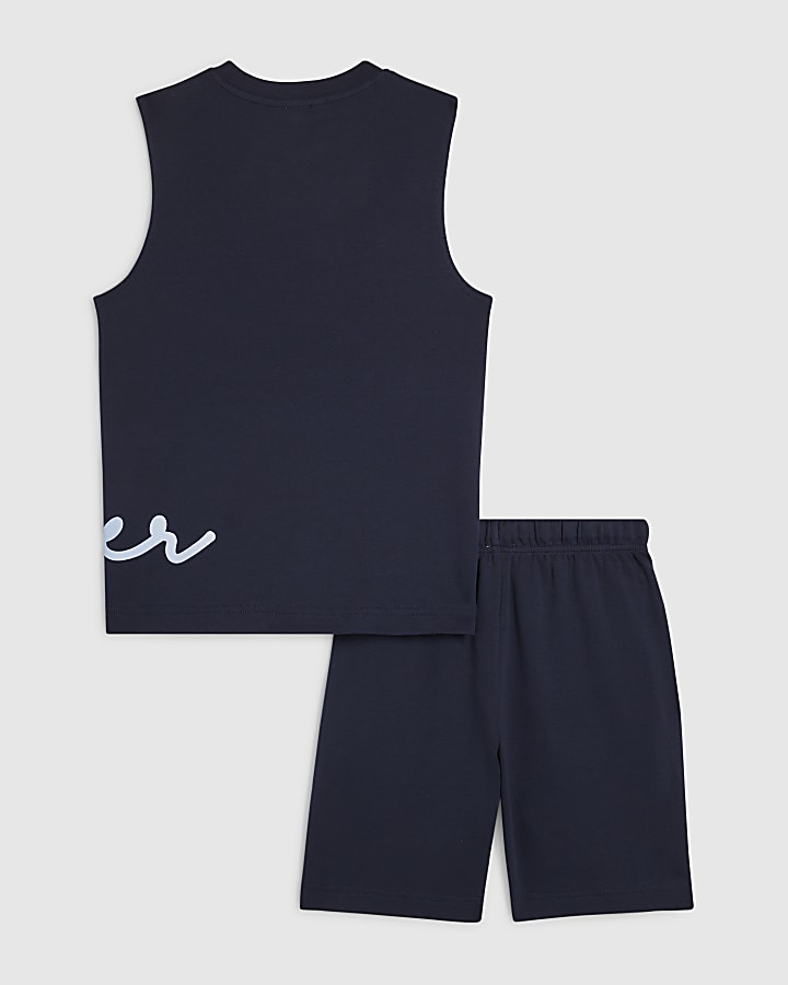 Boys Navy RI Branded Vest & Short Set