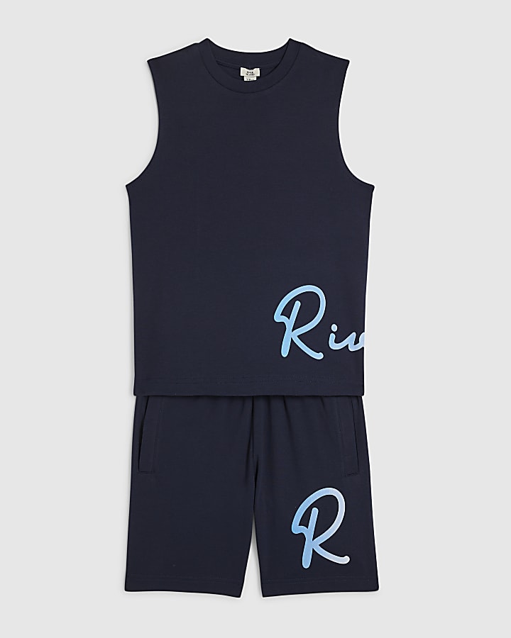 Boys Navy RI Branded Vest & Short Set