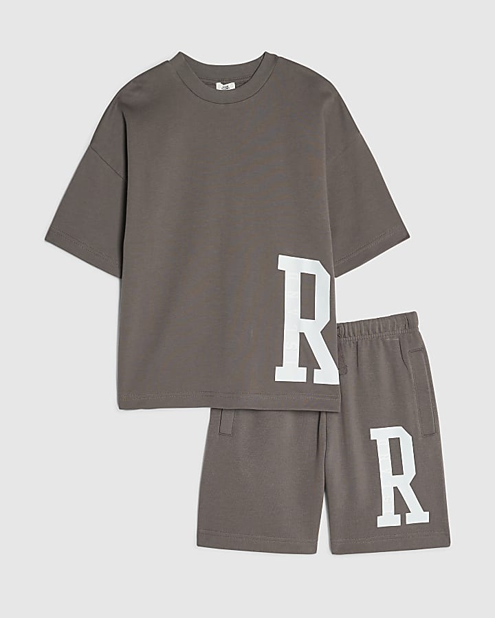 Boys Brown RI Branded T-Shirt And Shorts Set