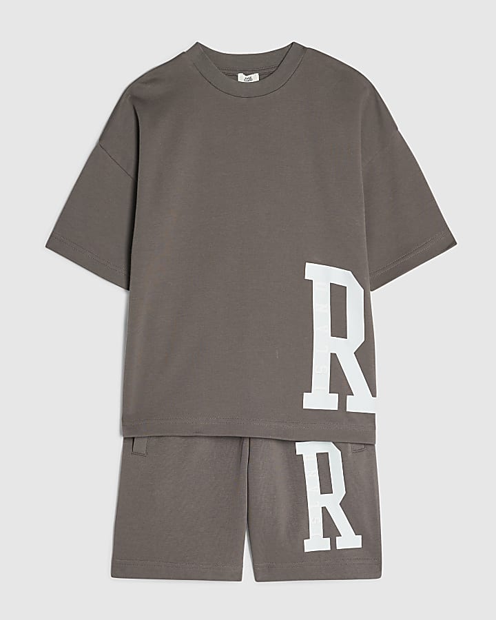 Boys Brown RI Branded T-Shirt And Shorts Set
