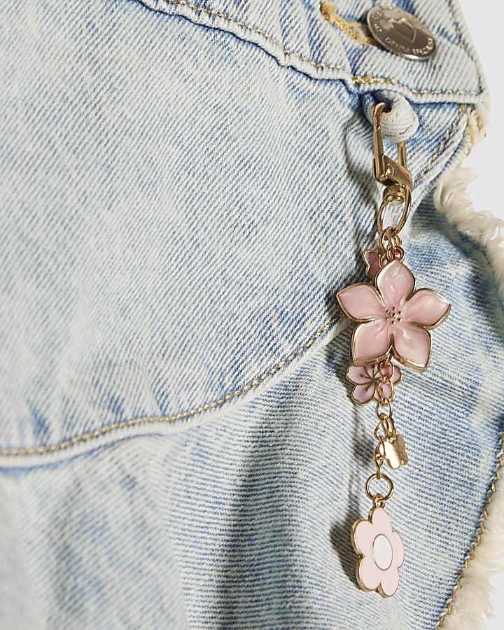Girls Blue Asymmetric Keychain Denim Skirt