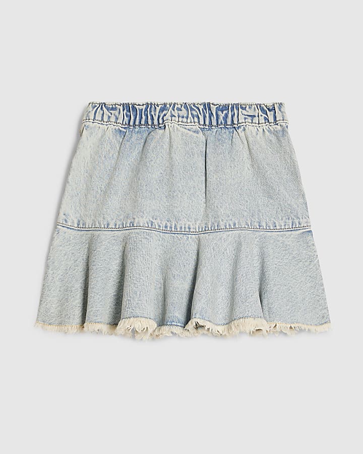 Girls Blue Asymmetric Keychain Denim Skirt