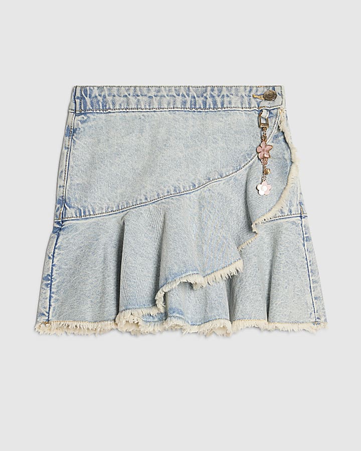 Girls Blue Asymmetric Keychain Denim Skirt