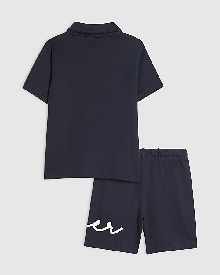 Mini Boys Navy RI Polo Shirt And Shorts Set