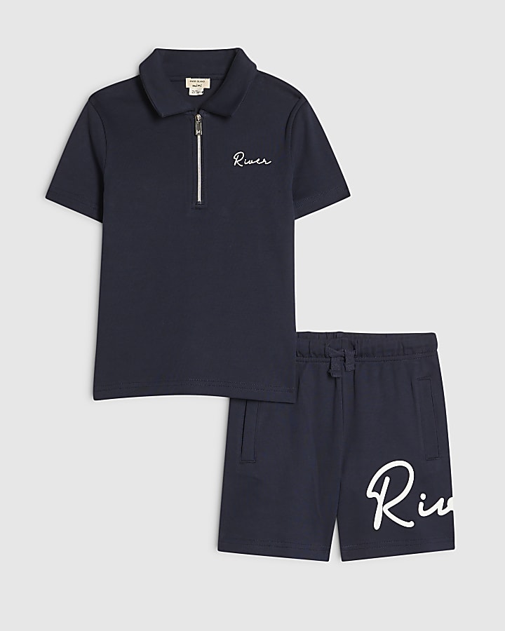 Mini Boys Navy RI Polo Shirt And Shorts Set