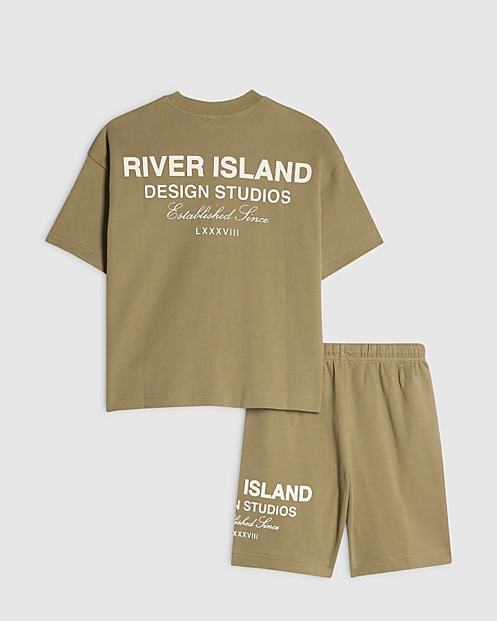 Boys Khaki RI Branded T-Shirt And Shorts Set