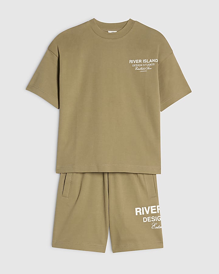 Boys Khaki RI Branded T-Shirt And Shorts Set