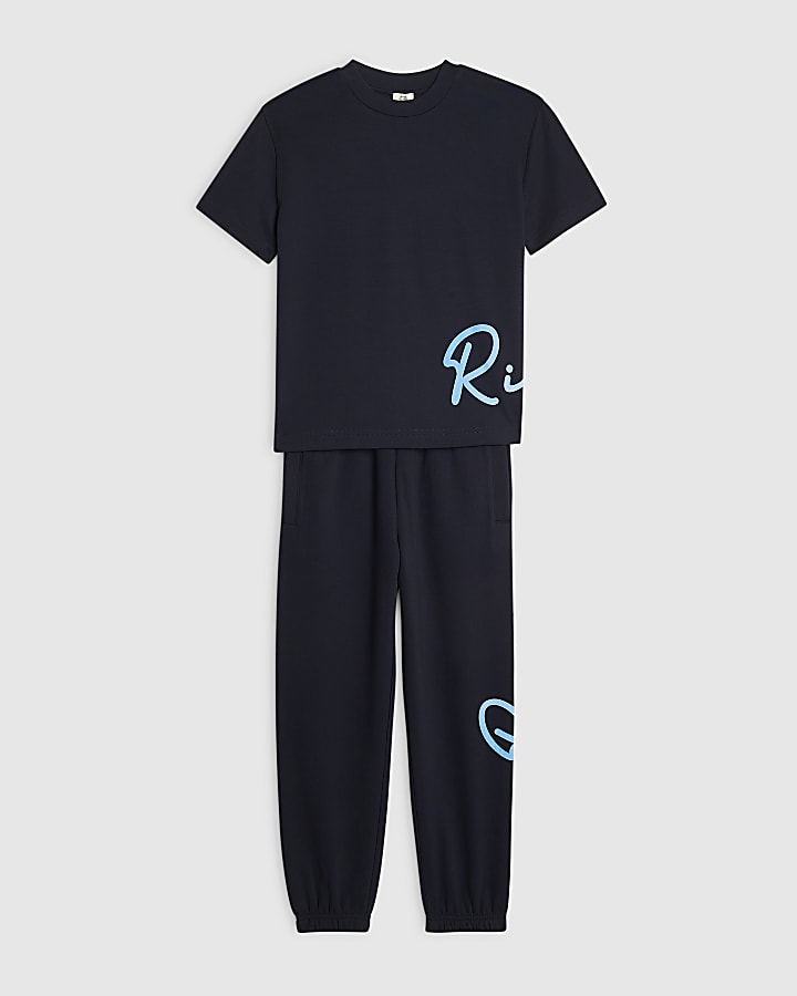 Boys Navy River Scripty T-Shirt Set