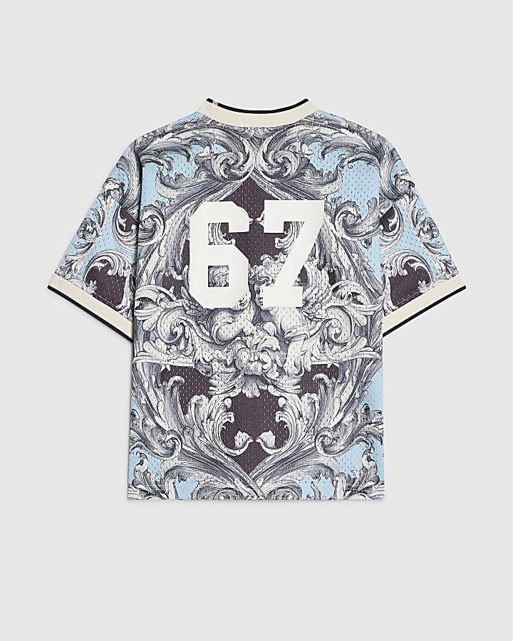 Boys Blue Oversized Mesh Baroque T-Shirt