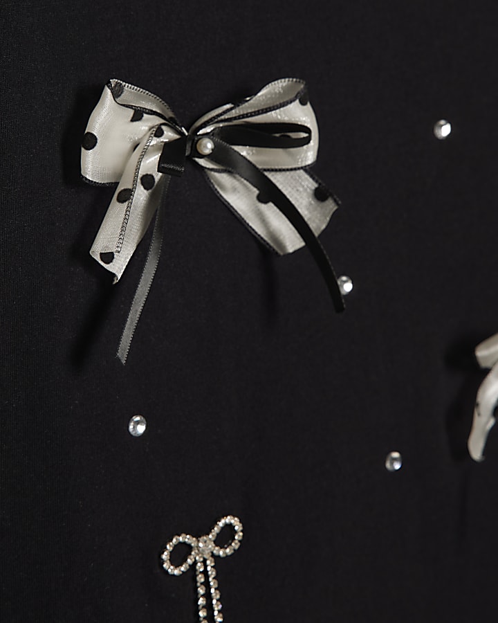 Girls Black Bow Charm T-Shirt