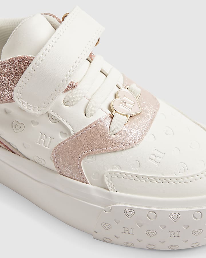 Girls White Monogram Glitter Trainers