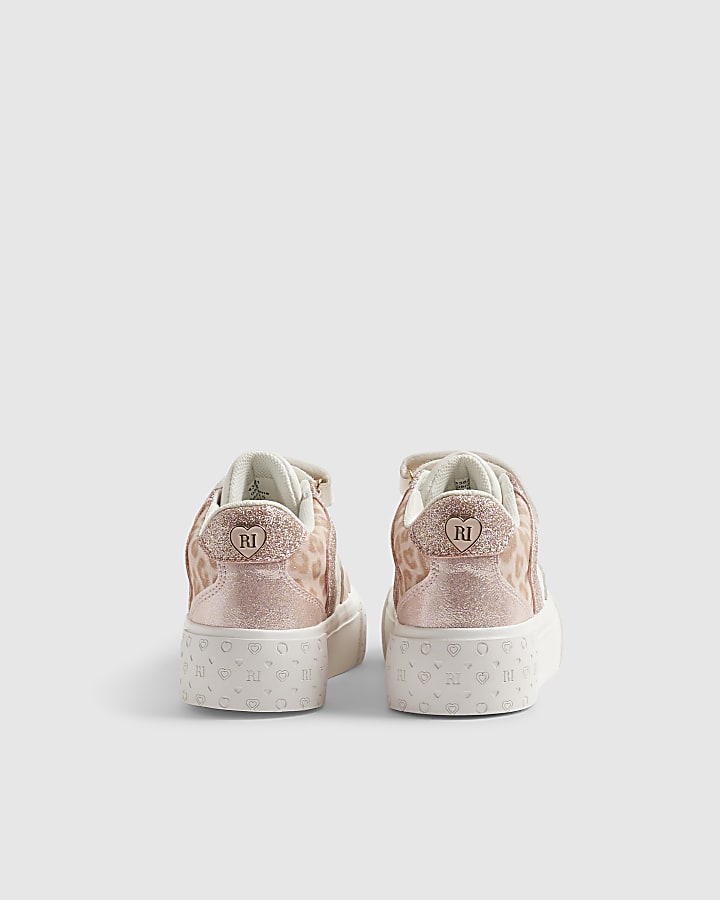 Girls White Monogram Glitter Trainers