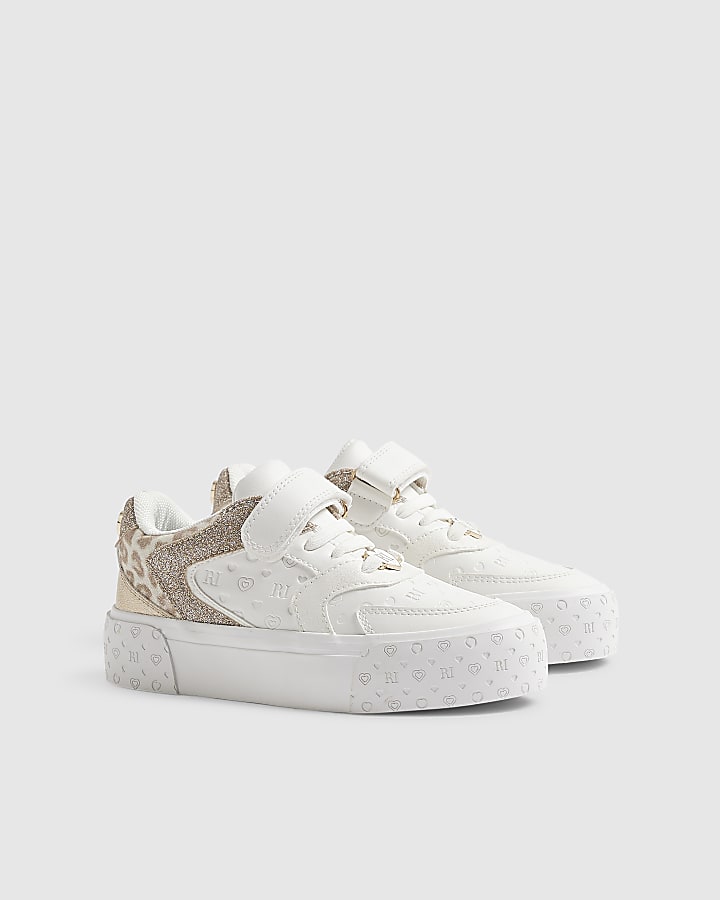 Girls White Monogram Leopard Trainers