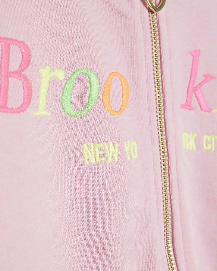 Girls Pink Brooklyn Zip Through Sweatshirt