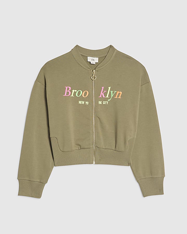 Girls Khaki Brooklyn Zip Through Sweatshirt