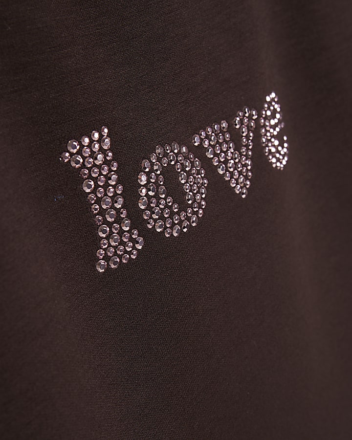Girls Brown Love Embellished T-Shirt