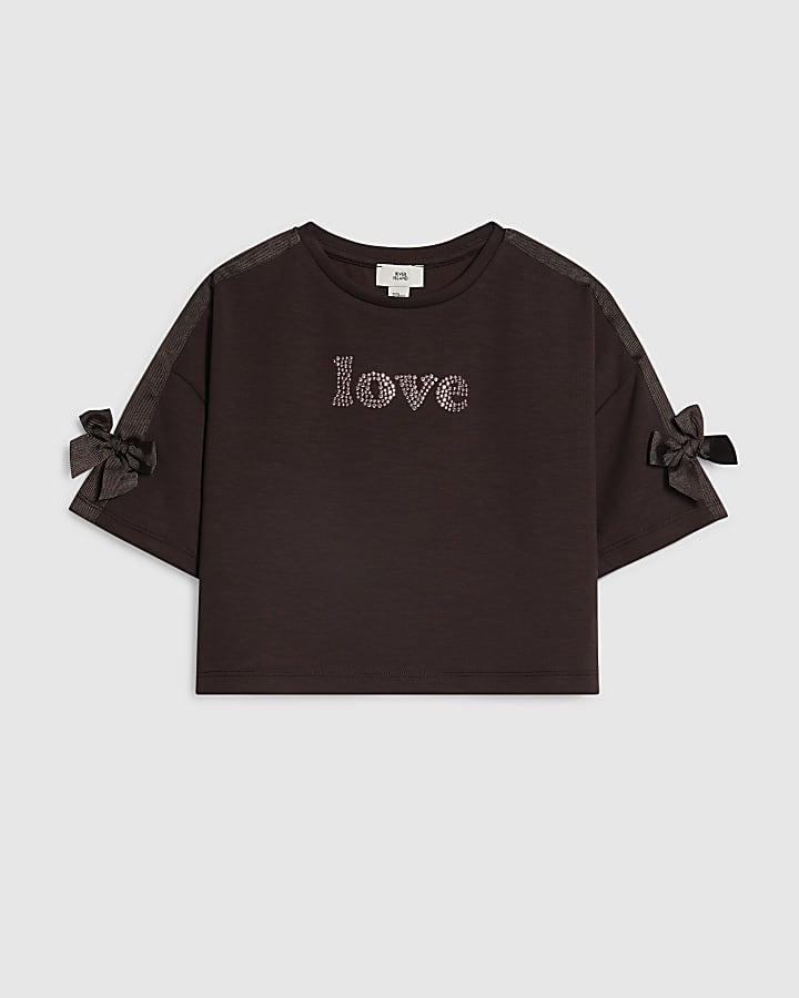 Girls Brown Love Embellished T-Shirt