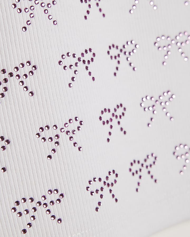 Girls White Bow Diamante T-Shirt