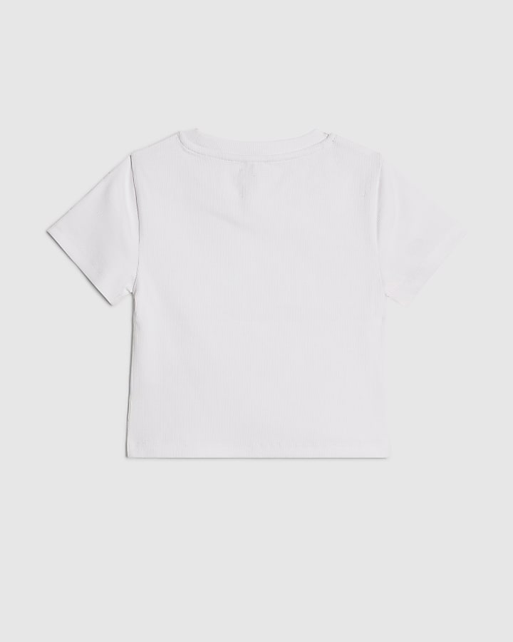 Girls White Bow Diamante T-Shirt