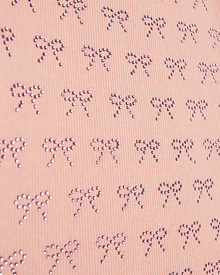 Girls Coral Bow Diamante T-Shirt