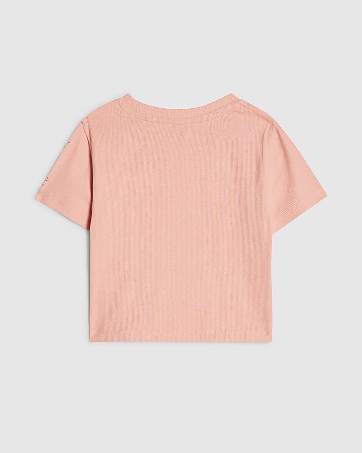 Girls Coral Bow Diamante T-Shirt