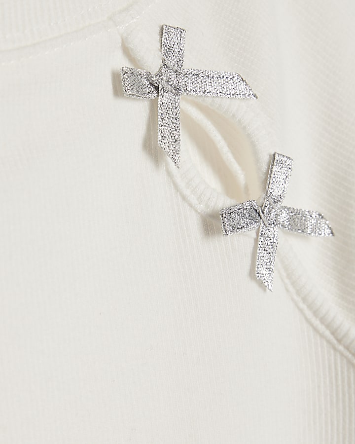 Girls White Bow Top