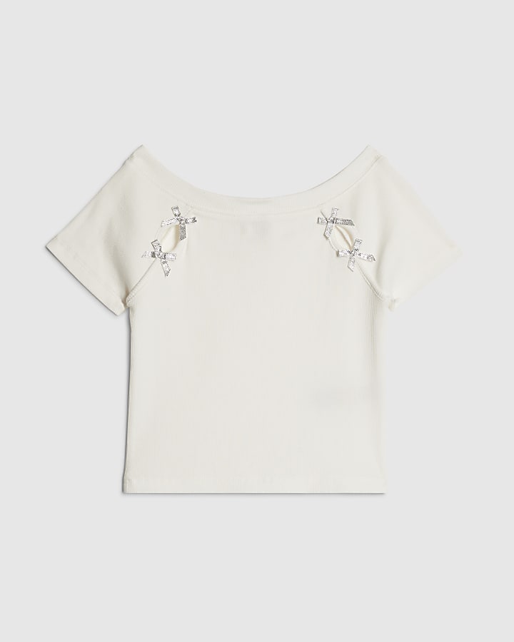 Girls White Bow Top