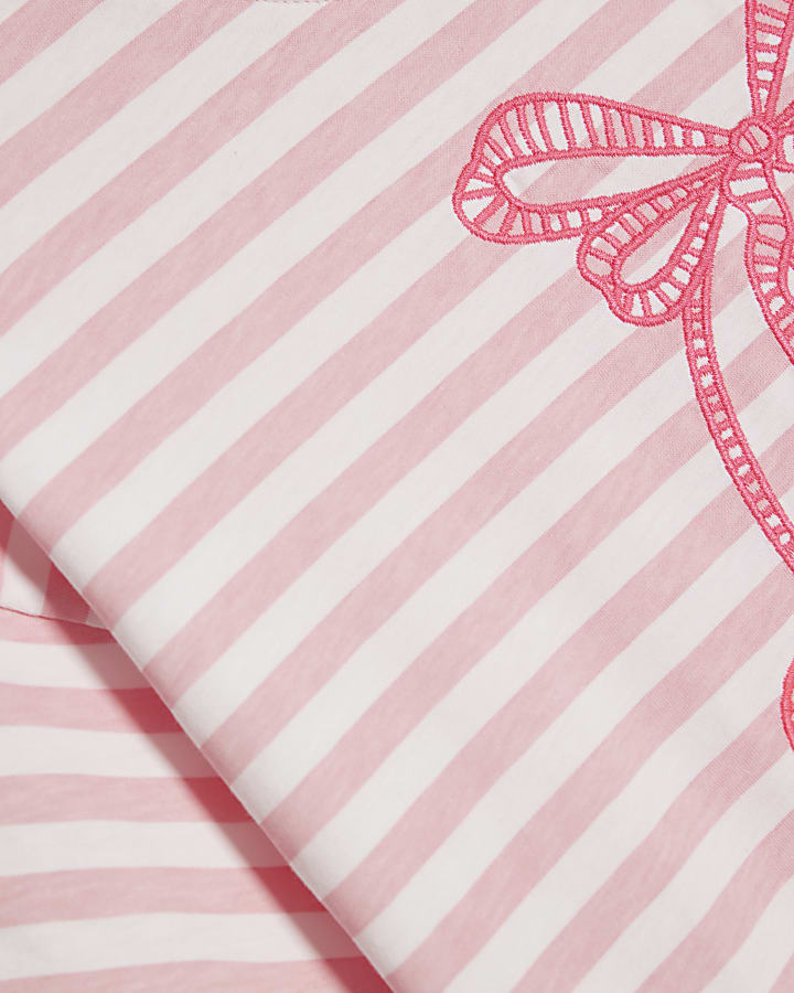 Girls Pink Stripe Cherry Bow T-Shirt