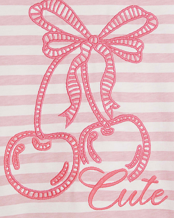 Girls Pink Stripe Cherry Bow T-Shirt