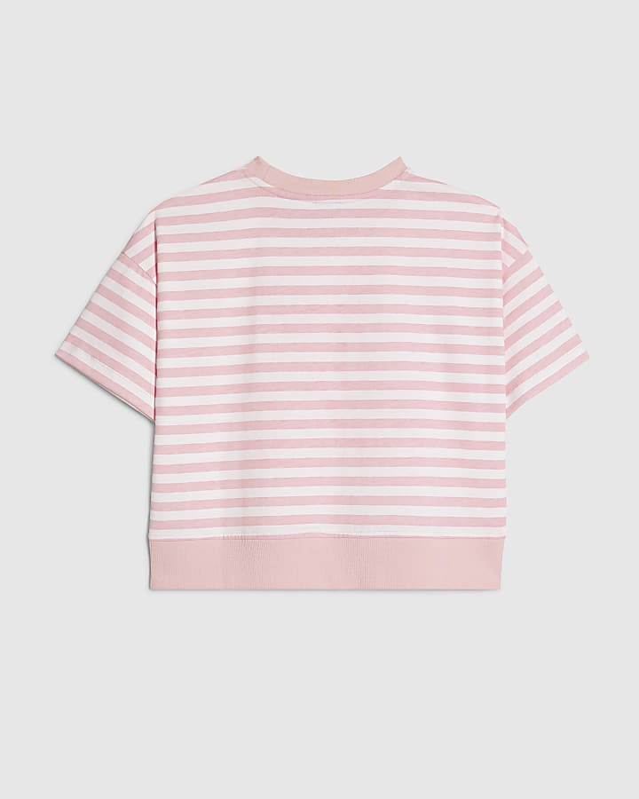 Girls Pink Stripe Cherry Bow T-Shirt