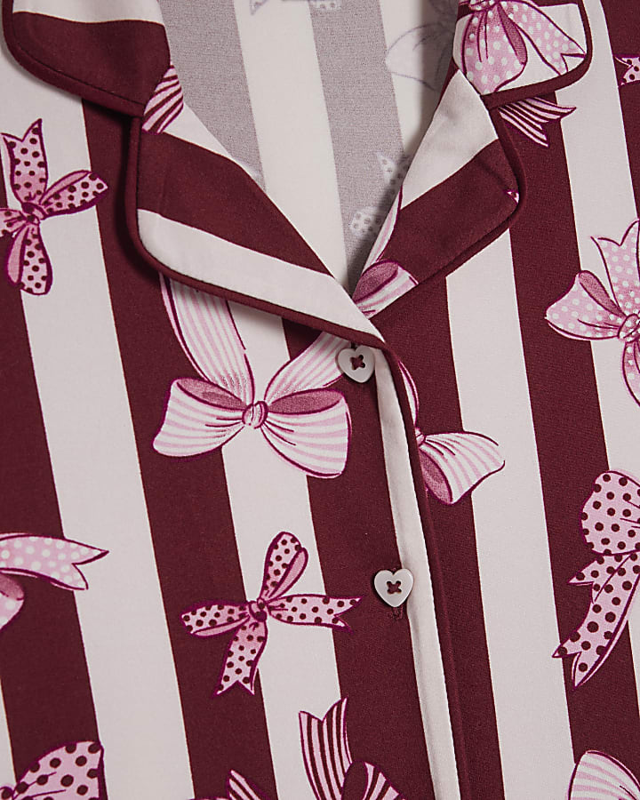 Girls Red Bow Button Through Bow Pyjamas Set