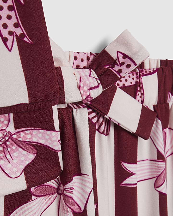 Girls Red Bow Button Through Bow Pyjamas Set