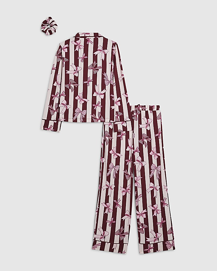 Girls Red Bow Button Through Bow Pyjamas Set